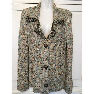 BCBG Large Long Cardigan Sweater Jeweled Collared